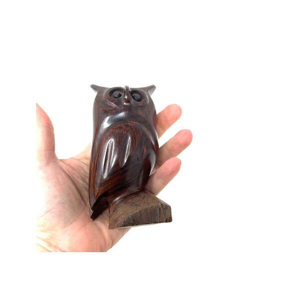 Hand Carved Owl Wood Carving 5” Ironwood / Walnut Figurine Statue - Picture 5 of 8